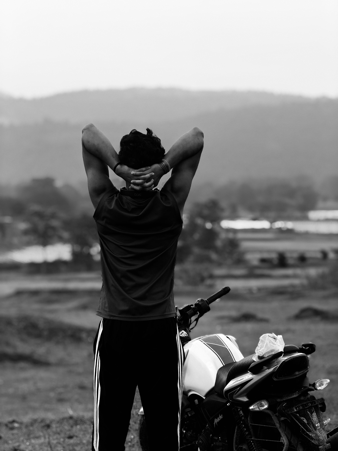 Black and white motorcycle portrait
